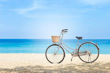 Fototapeta premium Bicycle on the beach, summer outdoor day light, vacation destination