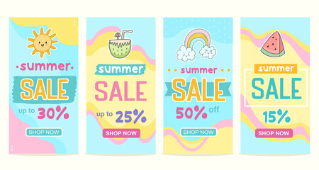 Big set summer sale banner fun for kids product social media posting