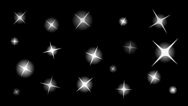 Simple background with stars in 2D style. Animation of the cosmic sky. Stock effect with rotating glowing particles.