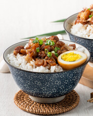 Braised meat over cooked rice, famous and delicious street food in Taiwan.