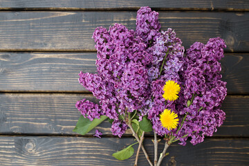lilac and dandelion on boards