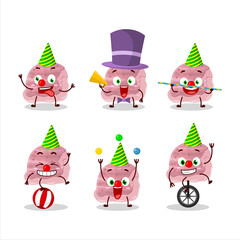 Cartoon character of strawberry ice cream scoops with various circus shows