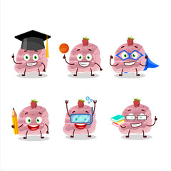 School student of strawberry ice cream scoops cartoon character with various expressions