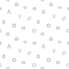 Seamless pattern with gem and jewelry icon on white background. Included the icons gemstone, diamond, crystal, pear, ring crown, Earring, Brooch and other elements.