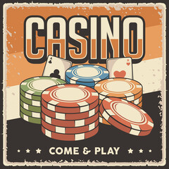 Retro vintage illustration vector graphic of Casino Chips fit for wood poster or signage