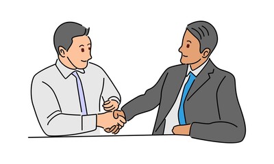 Fototapeta premium Businessman in suits are handshaking in the office vector illustration