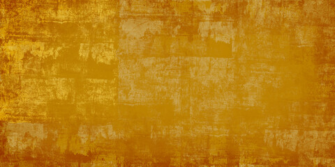 Abstract Horizontal yellow and brown grunge texture concrete wall banner, blank background