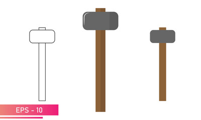 A set of sledgehammers, with rounded and smooth shapes. Realistic and linear design. On a white background. Tools for the blacksmith. Flat vector illustration.
