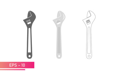 A set of sliding wrenches in the closed state, icon. Adjustable wrench. Isolated on a white background. Flat vector illustration.