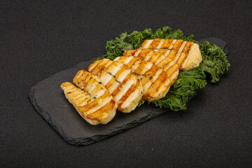 Grilled Greek haloumi cheese with herbs