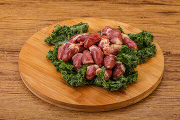 Raw chicken hearts for cooking