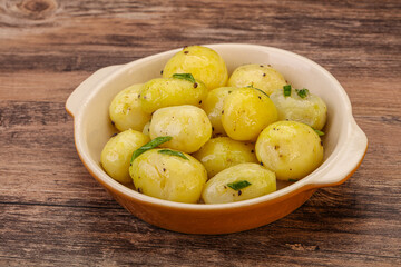 Young boiled potato in the bowl