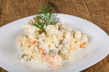 Traditional Russian salad with mayonnaise