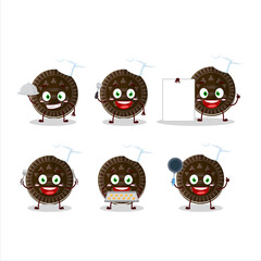 Cartoon character of chocolate biscuit with various chef emoticons