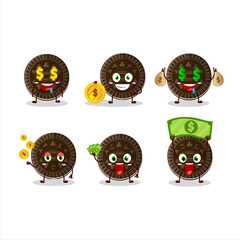 Chocolate biscuit cartoon character with cute emoticon bring money