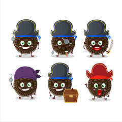 Cartoon character of chocolate biscuit with various pirates emoticons