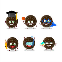 School student of chocolate biscuit cartoon character with various expressions