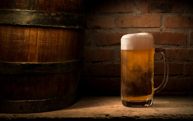 background of barrel and worn old table of wood