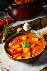 rustic Hungarian goulash soup with paprika