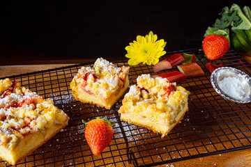 Strawberry rhubarb cake with sprinkles