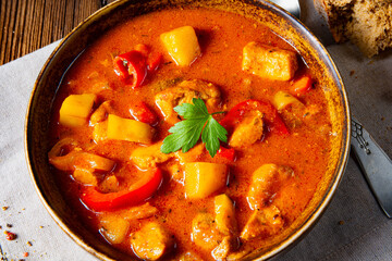 rustic Hungarian goulash soup with paprika