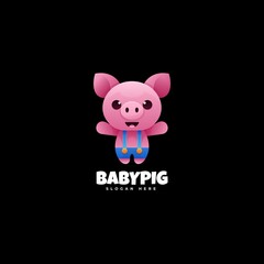 Vector Logo Illustration Baby Pig Gradient Colorful Style.