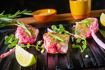 Seasoned and Herb Marinated Raw Lamb Chops