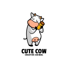 Vector Logo Illustration Cute Cow Mascot Cartoon Style.