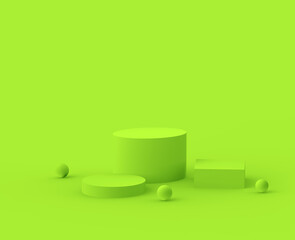 3d green podium minimal studio background. Abstract 3d geometric shape object illustration render.Display for organic food and eco natural product.