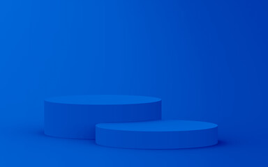 Abstract 3d blue color cylinder podium minimal studio background.