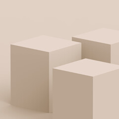 3d brown creamy cube and box podium minimal scene studio background. Abstract 3d geometric shape object illustration render. Natural color tones.