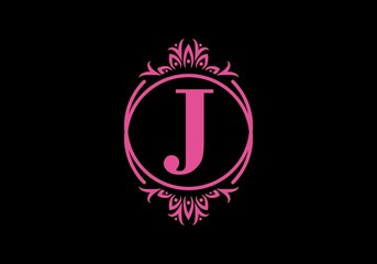 Pink black of J initial letter in classic frame
