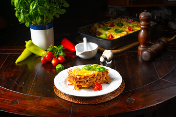 Delicious lasagne with Bolognese and bechamel sauce