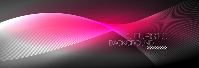 Abstract neon glowing light in the dark with waves. Shiny magic energy and motion concept, vector abstract wallpaper background