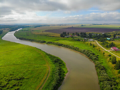 Aerial view of the Nemda River (Sovetsk, Kirov region, Russia)