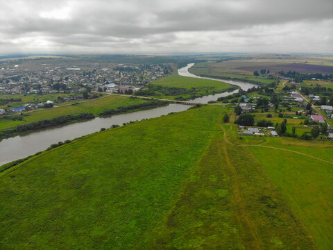 Aerial view of the Nemda River (Sovetsk, Kirov region, Russia)