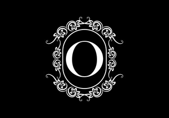 Black initial O letter in classic frame