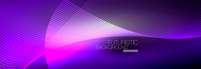 Abstract neon glowing light in the dark with waves. Shiny magic energy and motion concept, vector abstract wallpaper background