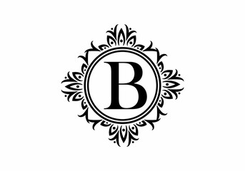 Black initial B letter in classic frame