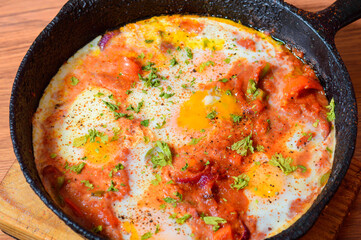 Shakshuka. Maghrebi Tomato Poached Egg Breakfast Dish
