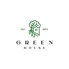 green house with tree nature logo icon vector template