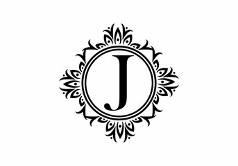 Naklejka premium Black initial J letter in classic frame