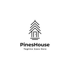 pines wood tree with house logo icon vector template