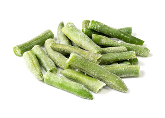 handful of frozen Green Beans closeup on white