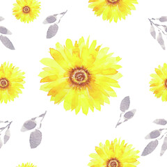 Set of Sunflowers and Leaves