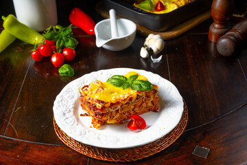 Delicious lasagne with Bolognese and bechamel sauce