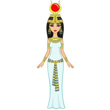 Animation portrait of the Egyptian queen. A background - a landscape the desert, pyramids. The place for the text.