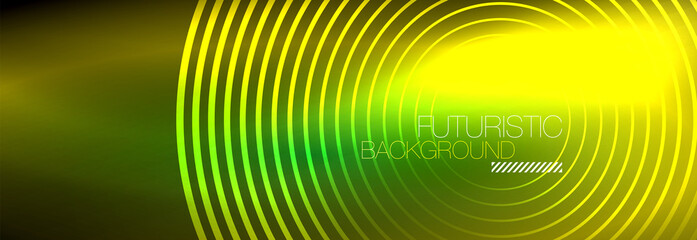 Dark abstract background with glowing neon circles. Trendy layout template for business or technology presentation, internet poster or web brochure cover, wallpaper