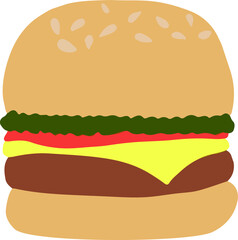 Vector illustration of a hamburger, can be used as a sticker, postcard, poster, ad