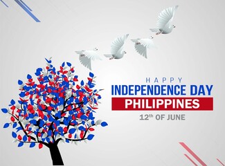 Happy Independence Day Philippines Vector Template Design Illustration. flag tree with flying pigeon - Powered by Adobe